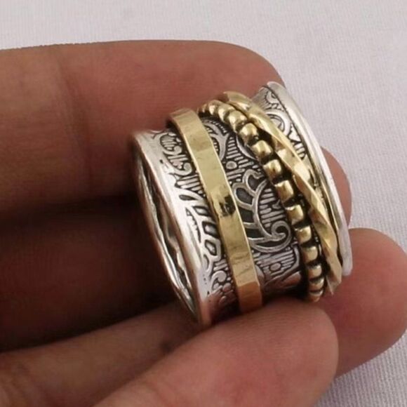 Boho Spinner Ring Two Tone Funky and Chunky #647 - Picture 7 of 11